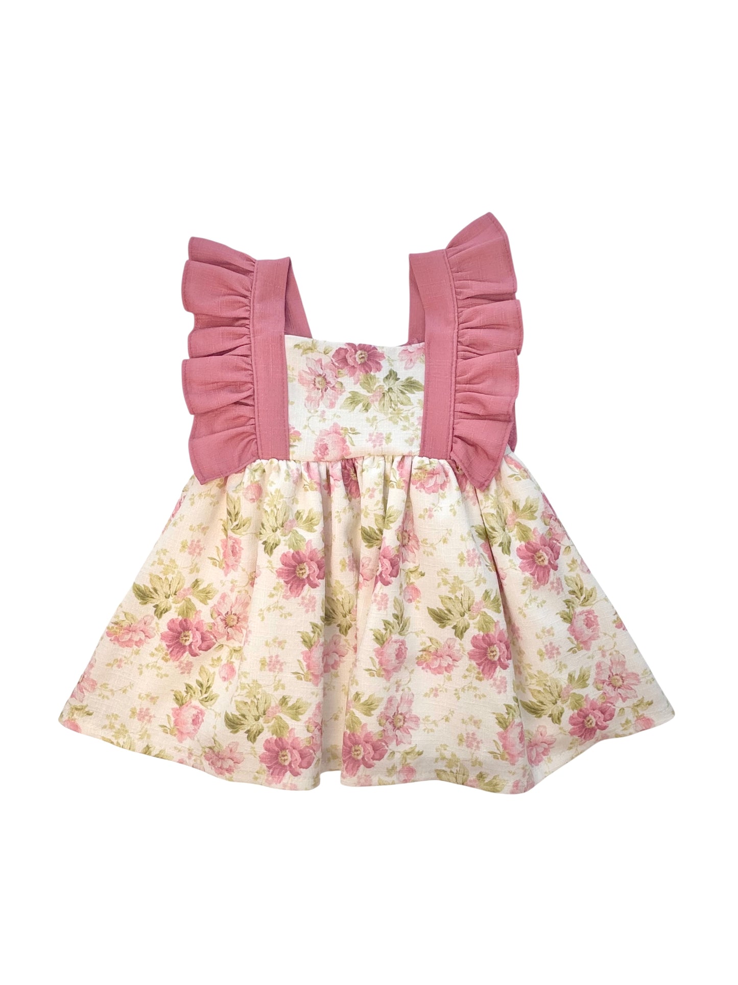 Romantisch Babyjurkje met Bloemenprint en Ruches – Roze