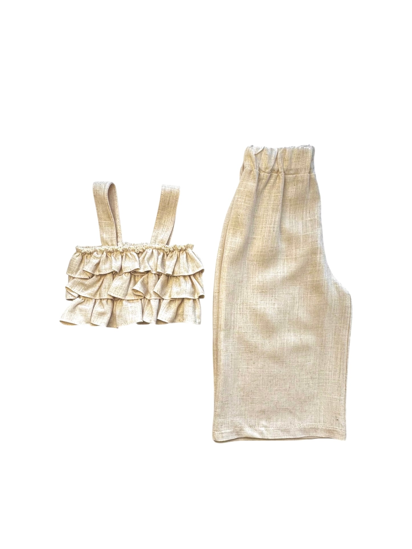 Beige Linnen Look Set – Top met Ruffles