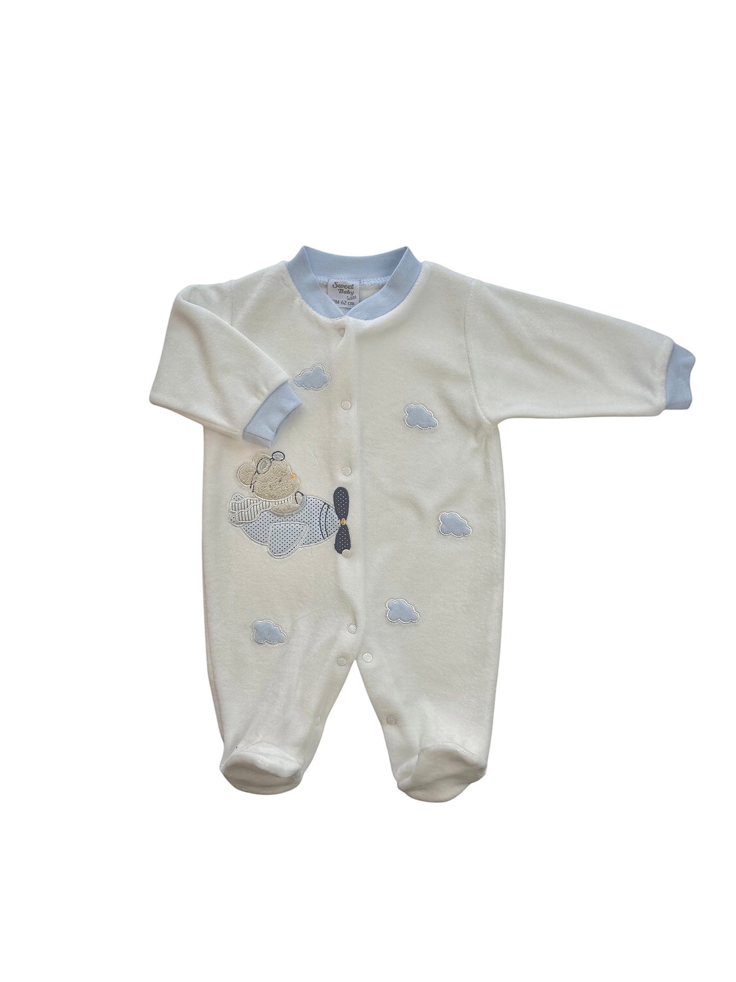 Zacht Baby Boxpakje met Beertje & Wolkjes – Newborn Romper met Drukknopen