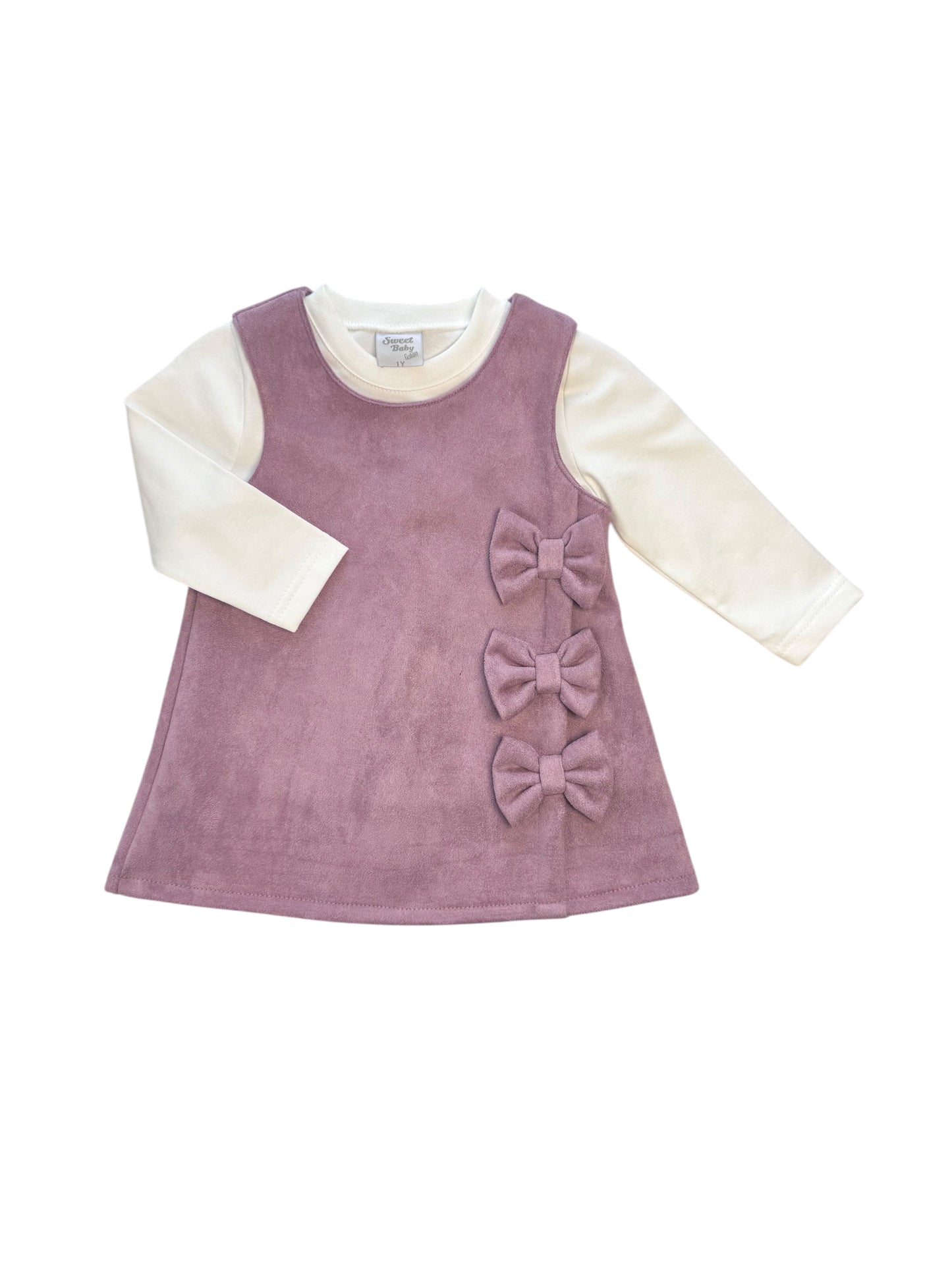 Meisjes Jurk Set 2-Delig – Fluweelzacht met Strikjes – Lila