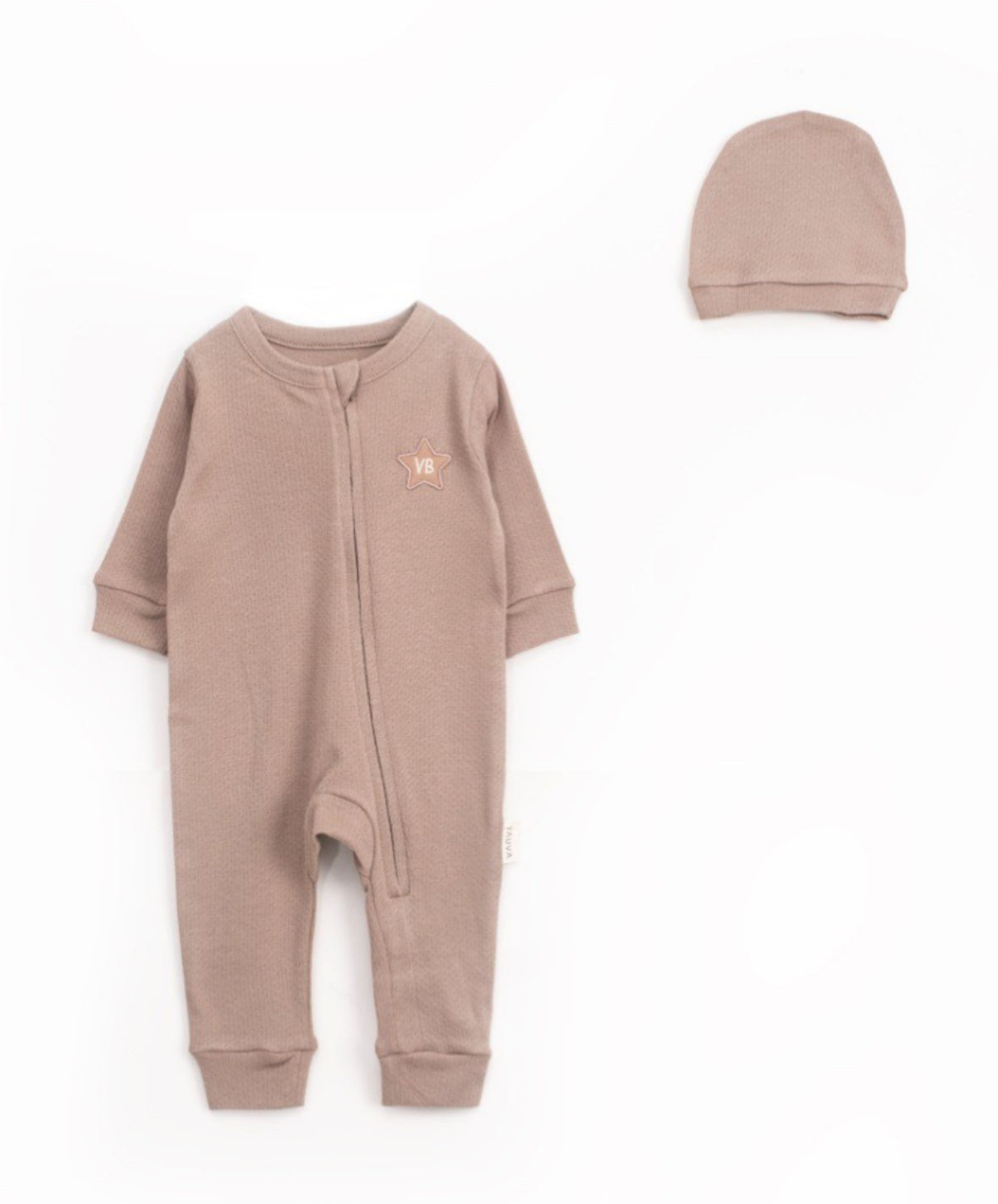 Baby Romper met Muts – Lange Mouwen Boxpakje – Zacht Katoen – Taupe