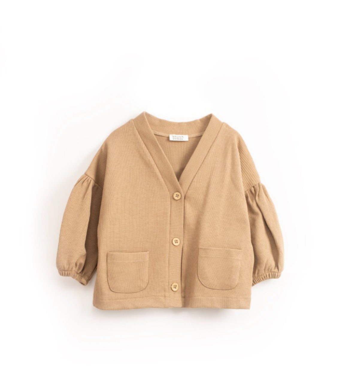 Gebreide babyvest met knopen en zakken – beige/bruin