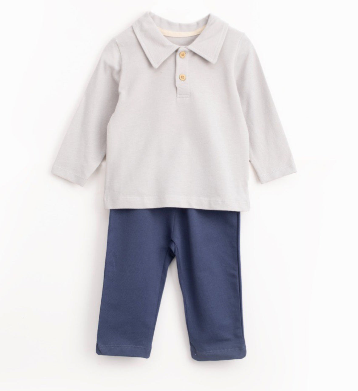 Baby Jongens Set – Grijs & Donkerblauw 2-delig Outfit met Polo Kraag – Comfortabel & Stijlvol