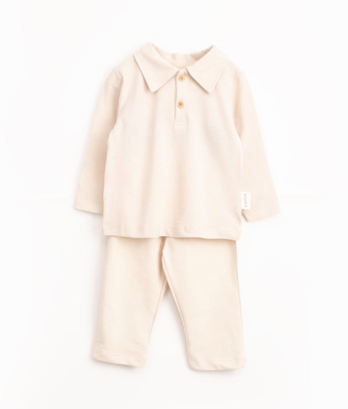 Baby Jongens Set โ Beige 2-delig Outfit met Polo Kraag โ Zacht & Elegant