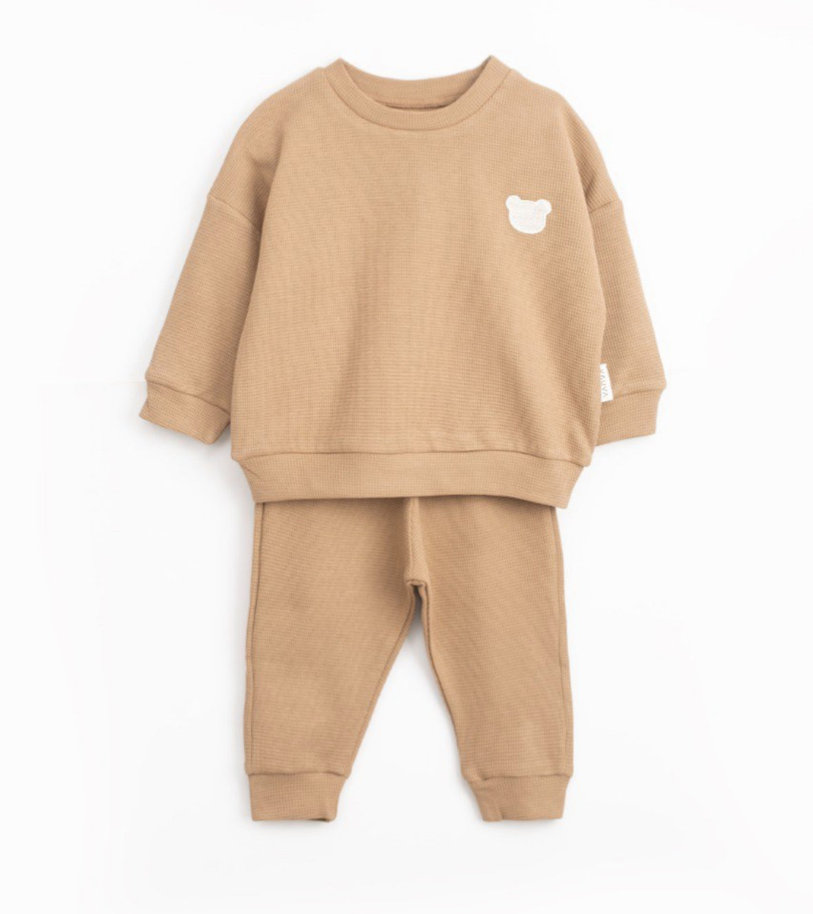 Baby- Kinder waffle set , donker beige - 2 delig Set