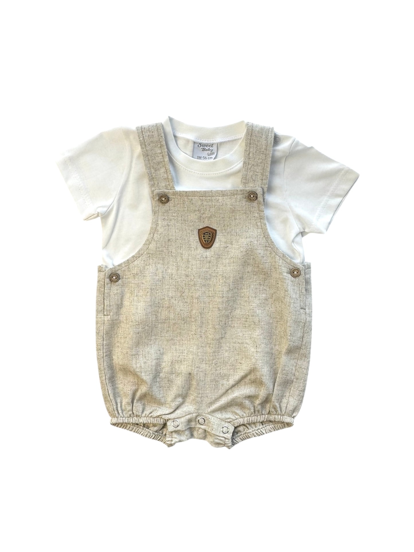 Beige Baby Tuinbroek Set met T-shirt