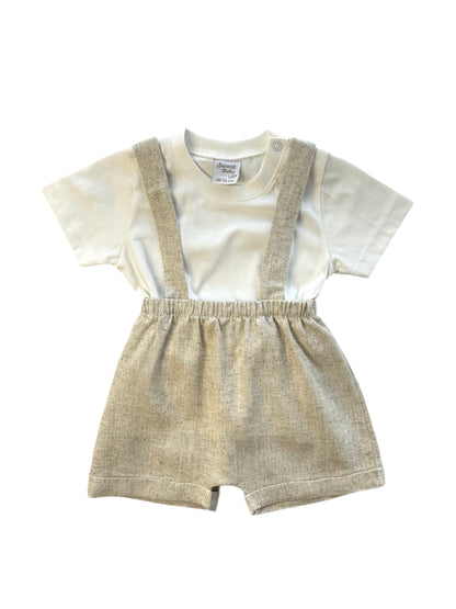 Beige Baby Tuinbroek Set met T-shirt – Zomer Baby Kleding Unisex