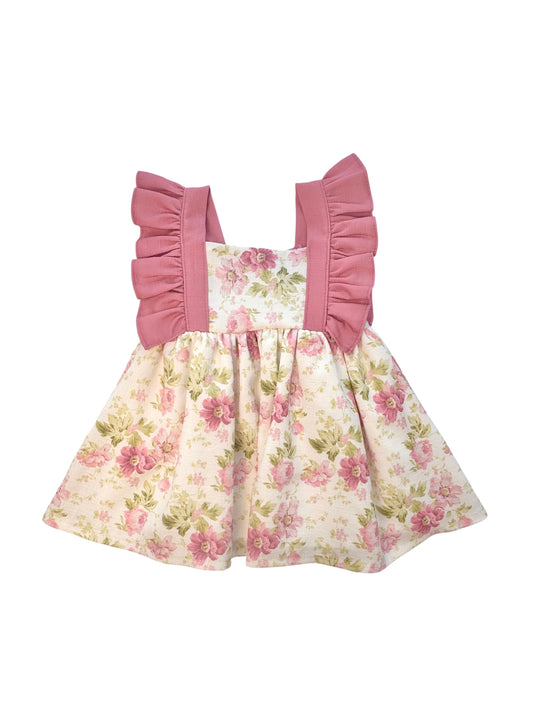 Romantisch Babyjurkje met Bloemenprint en Ruches – Roze