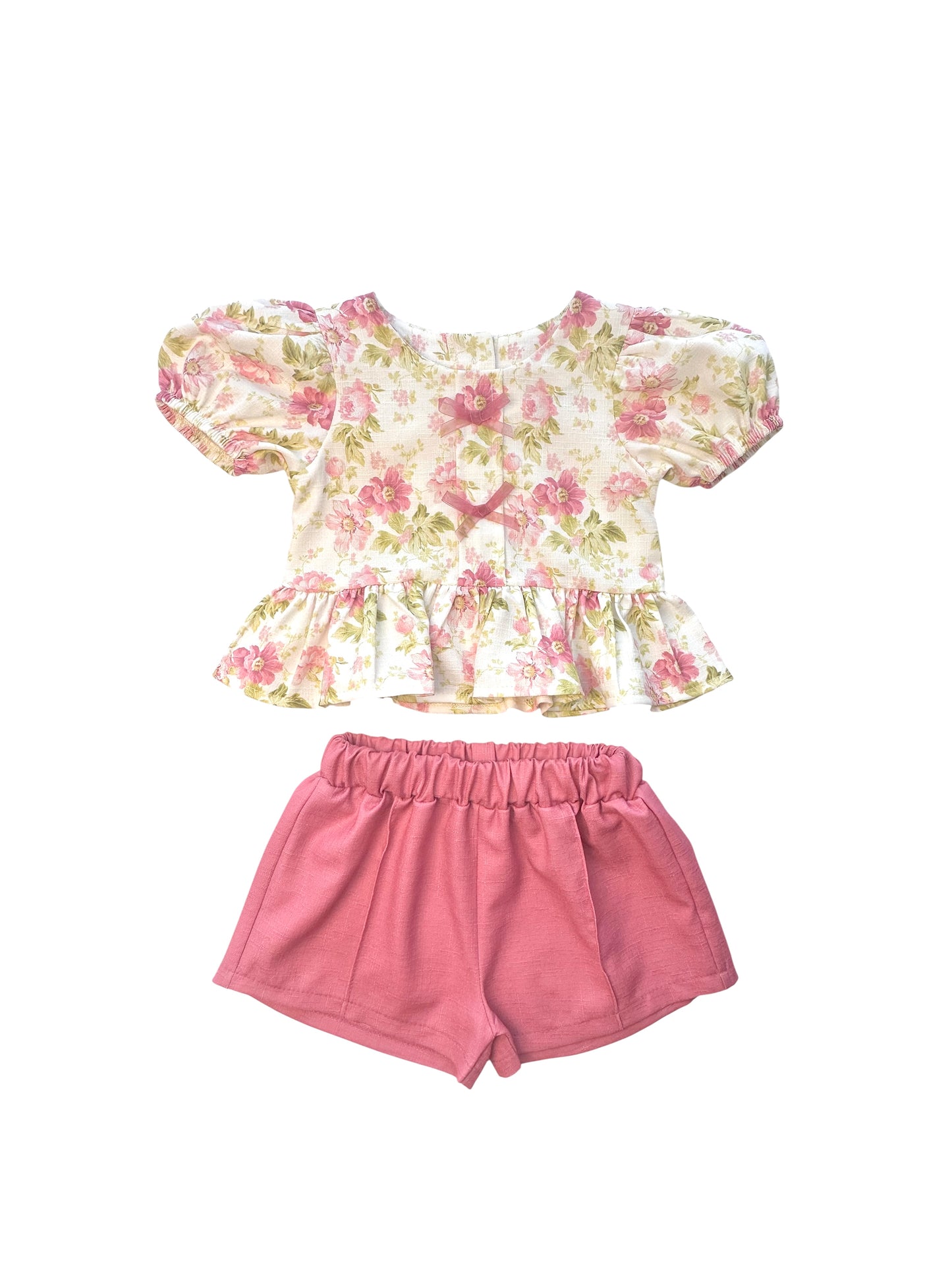 Baby Meisjes Zomer Set – Bloemen Top met Roze Short
