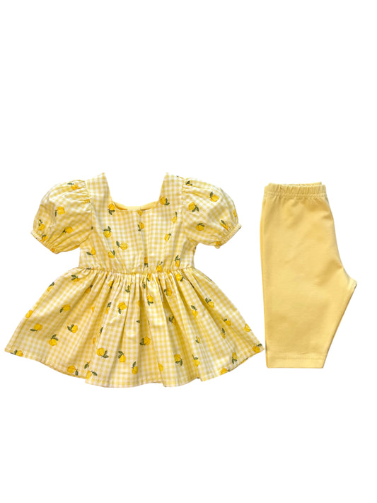 Citroen Tuniek & Legging Set voor Meisjes – 100% Katoen | Gele Zomerset