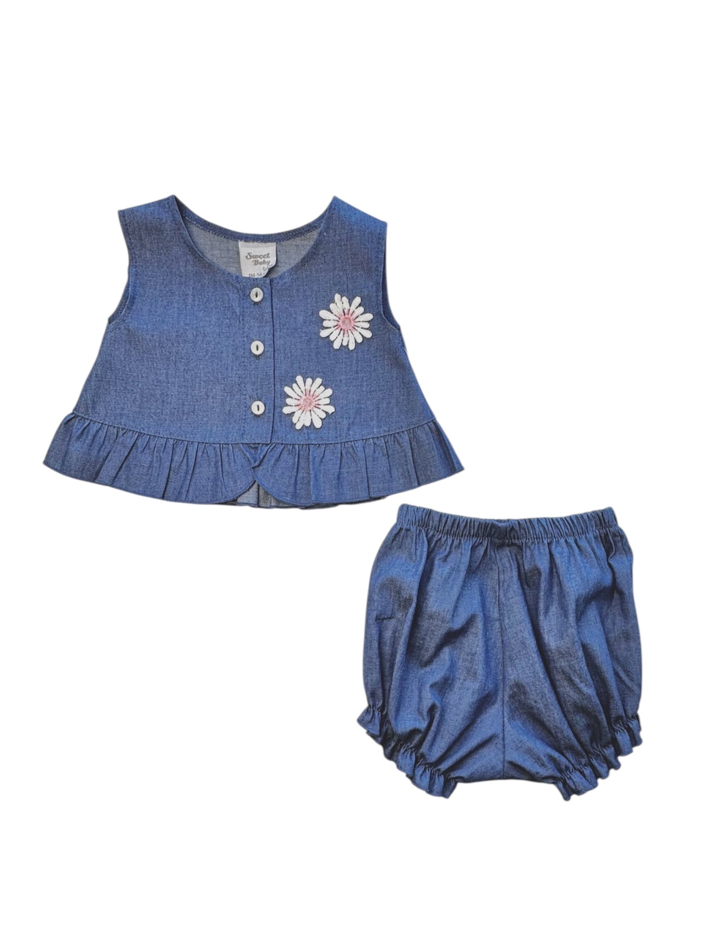 Baby Meisjes Denim Set met Bloemen – 2-delige Zomer Outfit