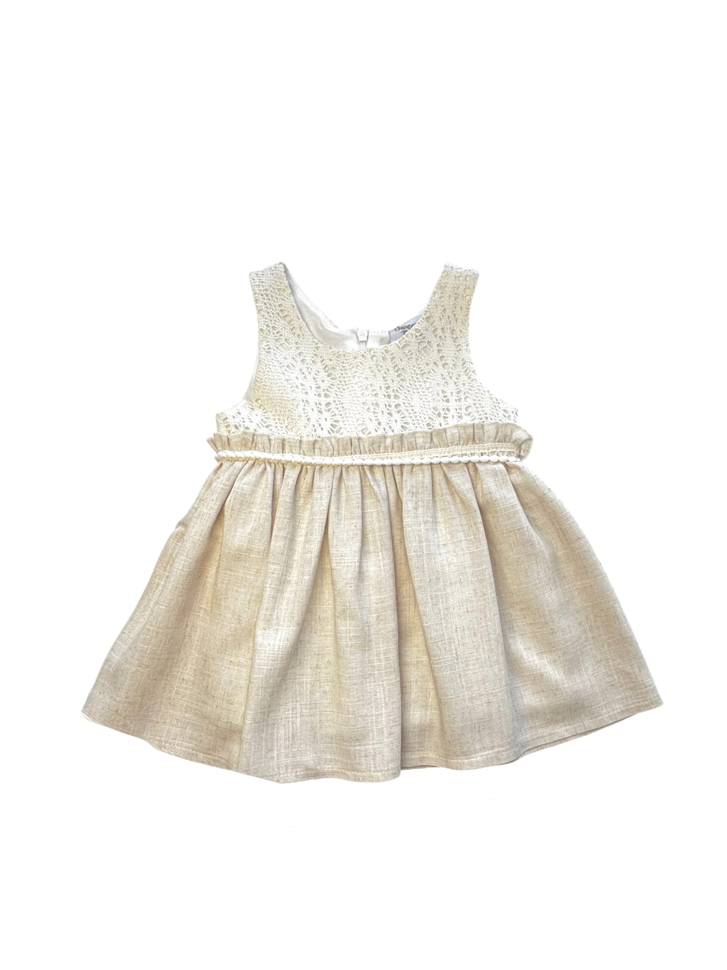 Beige Jurkje met Kant & Linnen Look | Elegant & Tijdloos voor Meisjes