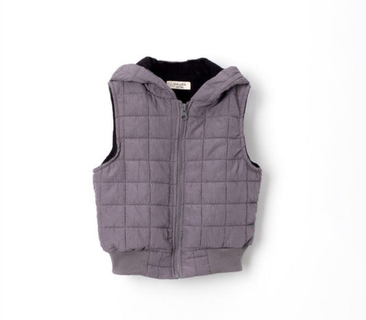 Kinder Bodywarmer met Capuchon – Gewatteerd Mouwloos Jasje – Unisex – Grijs