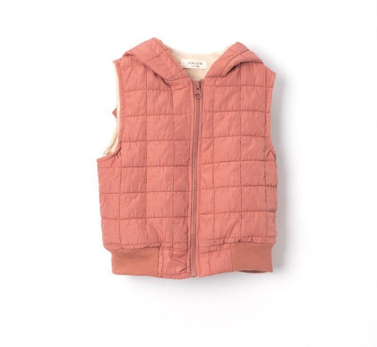 Kinder Bodywarmer met Capuchon – Gewatteerd Mouwloos Jasje – Unisex – Roze Terracotta