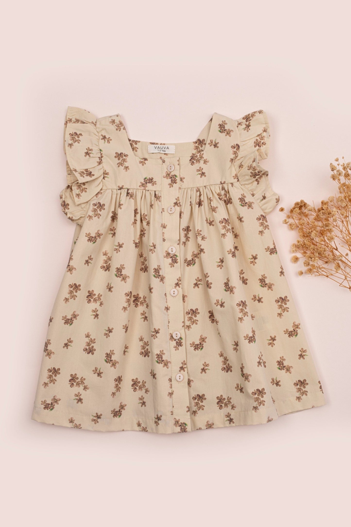 Bloemen Jurkje Beige – 100% Katoen