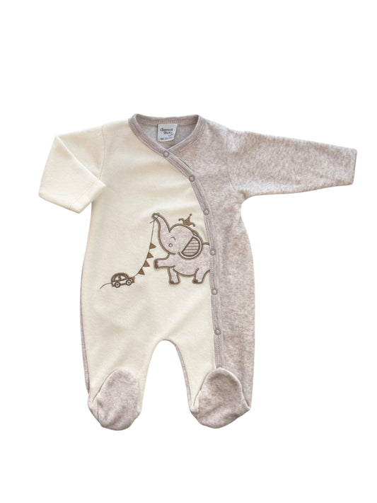 Baby Boxpak Olifant Beige – Unisex Romper met Voetjes – Zacht Fluwee