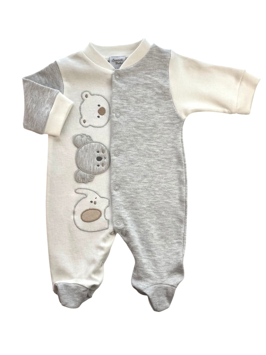 Unisex Baby Boxpakje met Dieren – Grijs/Wit – Zacht Katoen – Met Voetjes & Drukknopen – Newborn Romper