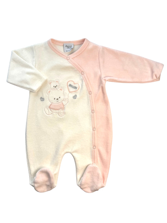 Baby Meisjes Romper met Voetjes – Roze & Crème – Zacht Velours
