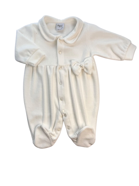 Baby Meisjes Romper met Kraagje – Off-White – Strikje met Parel – Zacht Velours