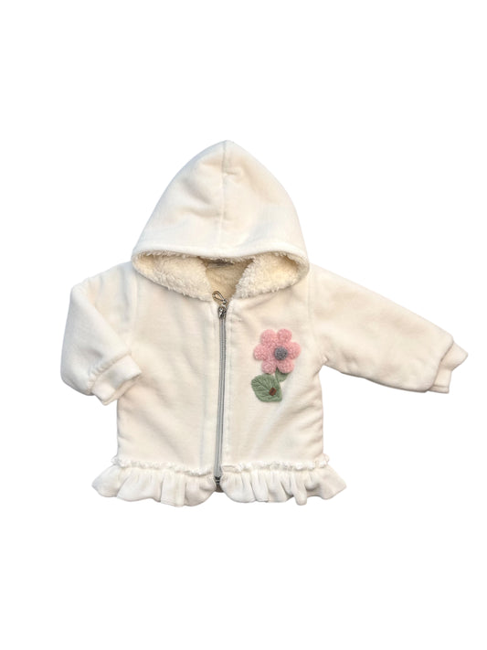 Warme baby meisjes vest met capuchon – Geborduurde bloemendetail