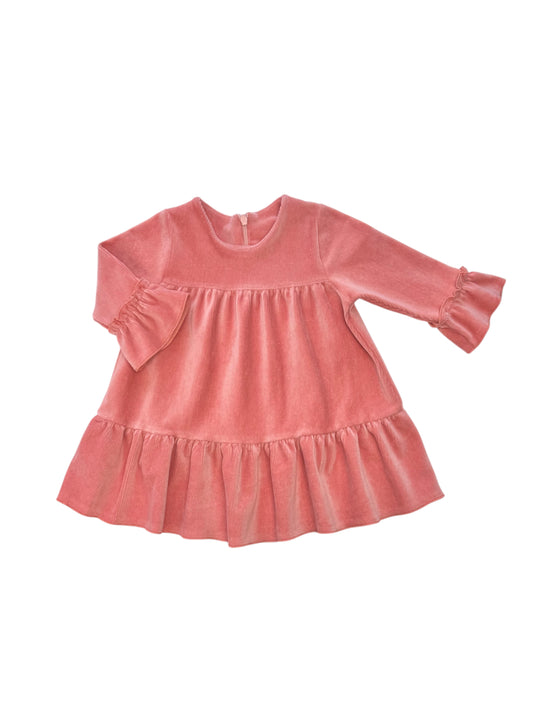 Roze Velours Babyjurk voor Meisjes – Langemouwen Kinderjurk met Ruches