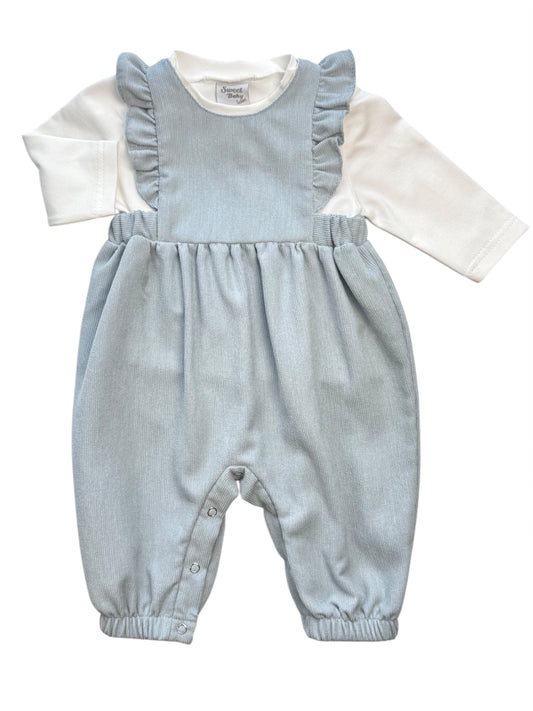 Lichtblauwe Baby Jumpsuit met Ruches – Tweedelig Look – Voor Meisjes