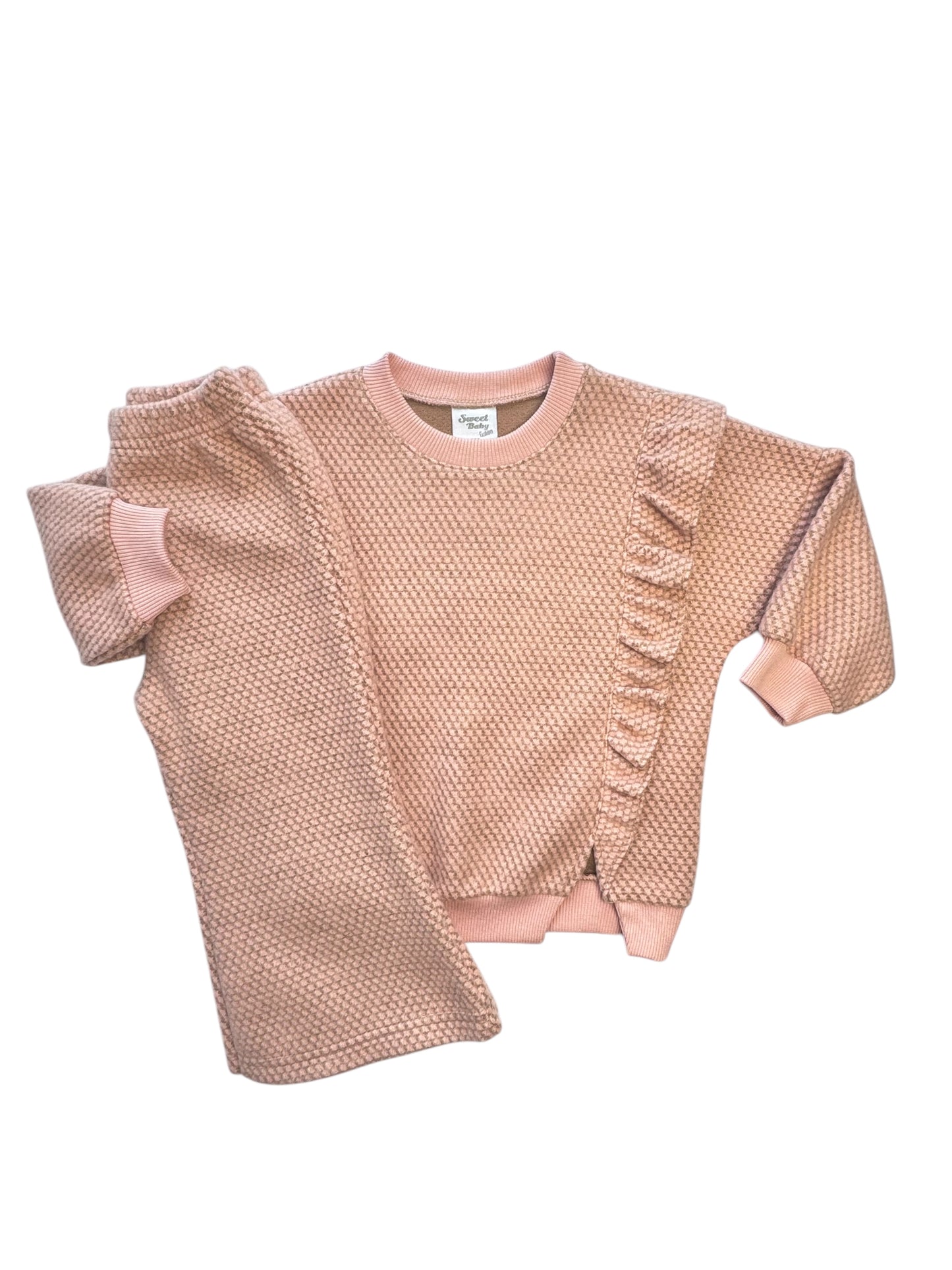 Set 2-Delig – Superzacht Gebreid – Trui met Volant & Broek – Roze