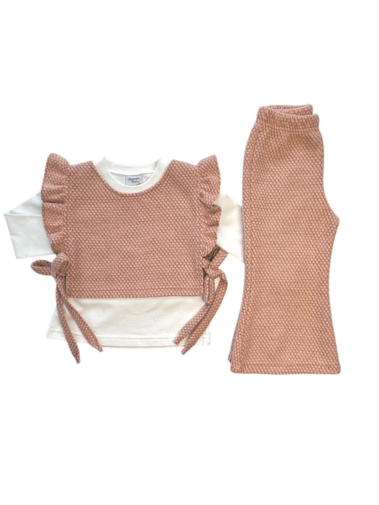 Sweet Baby Meisjes Set 3-Delig – Gebreide Top met Volants, Broek & Shirt – Roze