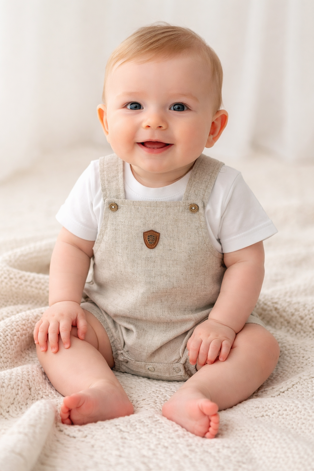 Beige Baby Tuinbroek Set met T-shirt