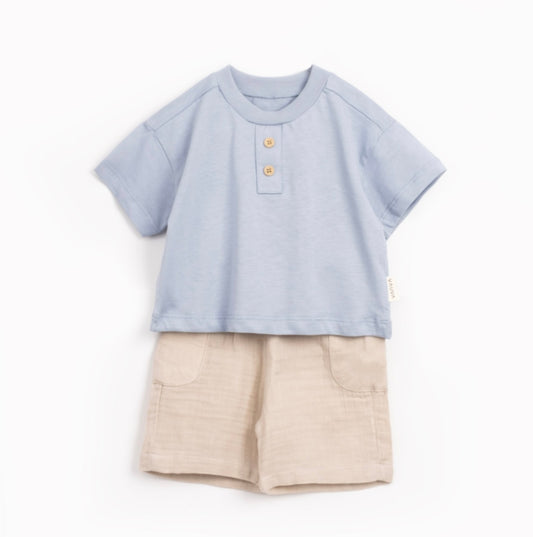 Zomers Kinder Set – Lichtblauw Shirt & Beige Short