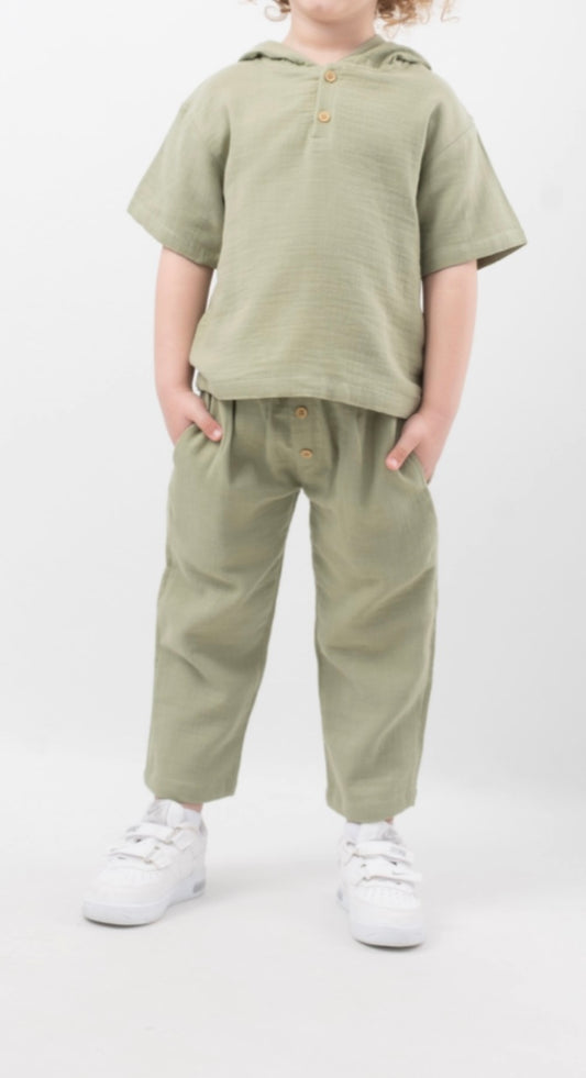 Kinder Set van Katoen met Capuchon – Khaki