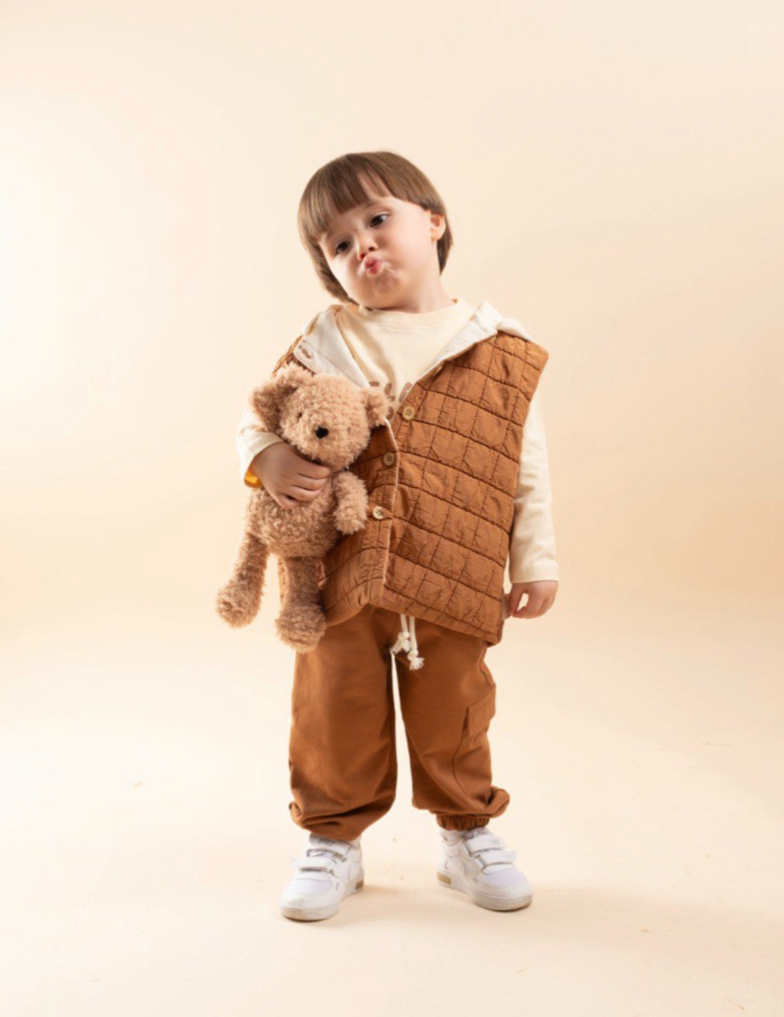Kinder Bodywarmer- Gewateerd Gilet voor Baby's & Peuters - Karamelkleur -Zwart - Grijs