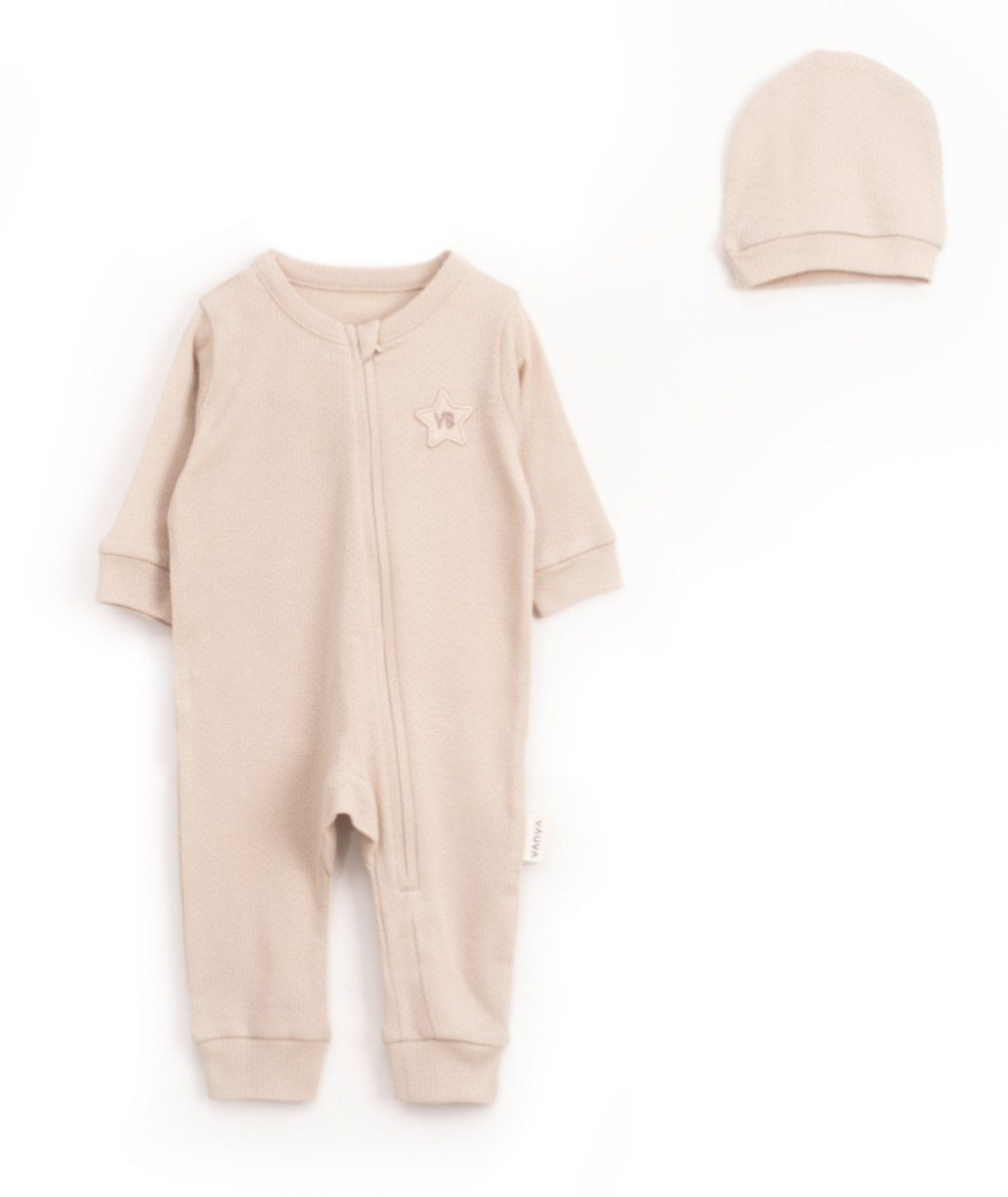 Baby Romper met Muts – Lange Mouwen Boxpakje – Zacht Katoen – Taupe
