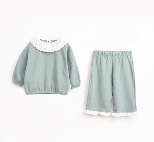Baby- en peuter set meisjes – Sweatshirt met kanten kraag en broek