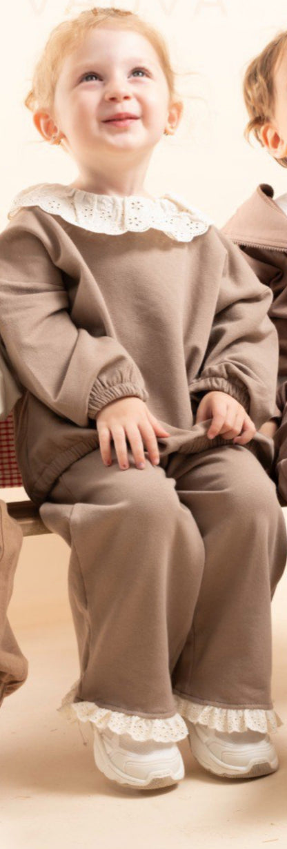 Baby- en peuter set meisjes – Sweatshirt met kanten kraag en broek