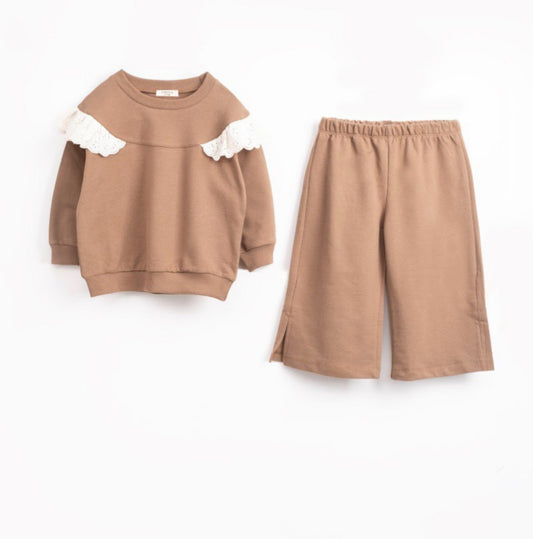 Meisjes Set – Trui met Kant & Wijde Broek, Bruin