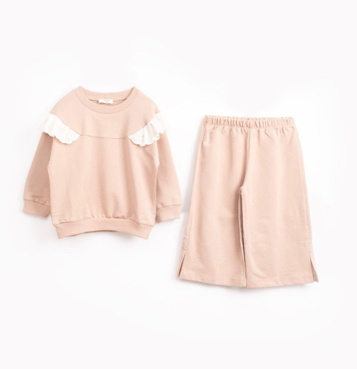 Meisjes Set – Crème Trui met Kant & Wijde Broek
