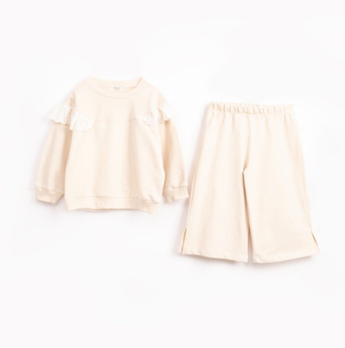 Meisjes Set – Crème Trui met Kant & Wijde Broek
