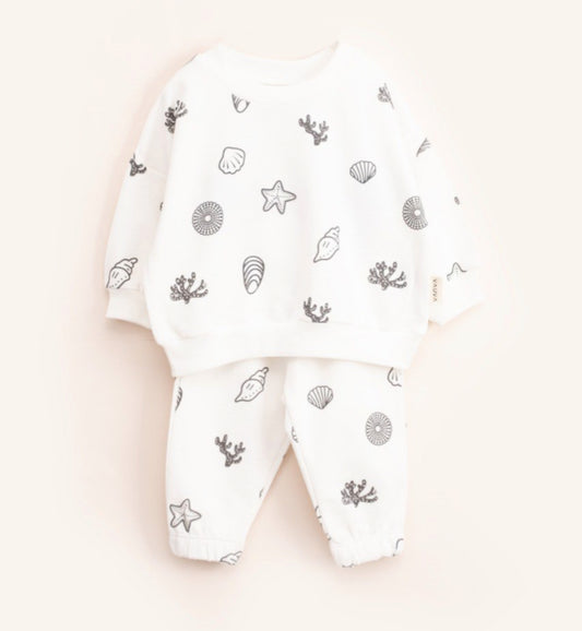 Babyset Zee-thema – 2-delig Setje met Schelpen & Koraal Print – Wit