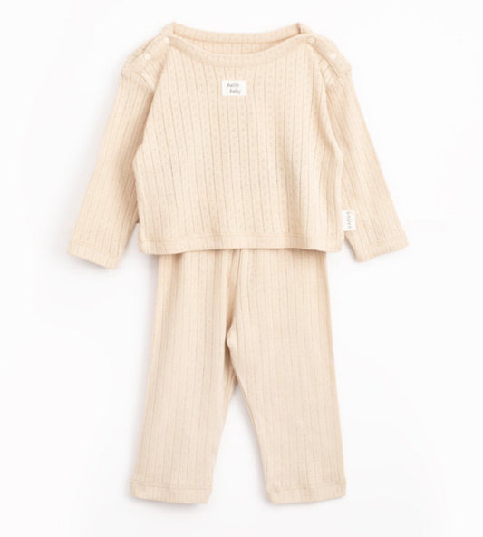 Babyset Ribstof – 2-delig Outfit voor Jongen/Meisje – Naturel Beige