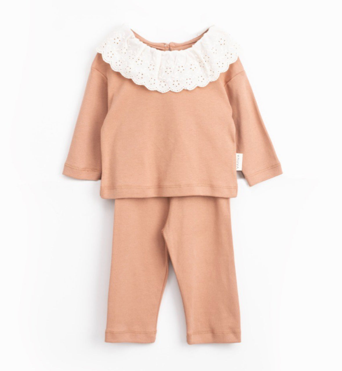 Baby Meisjes Set – Grijs 2-delig Outfit met Kantkraag – Elegant & Comfortabel