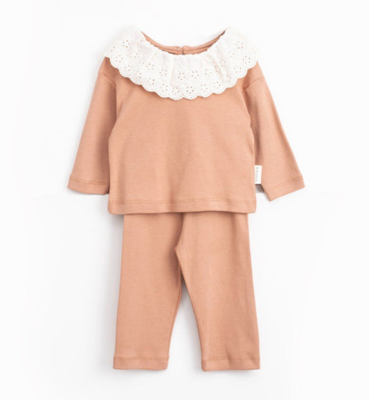 Baby Meisjes Set – Grijs 2-delig Outfit met Kantkraag – Elegant & Comfortabel