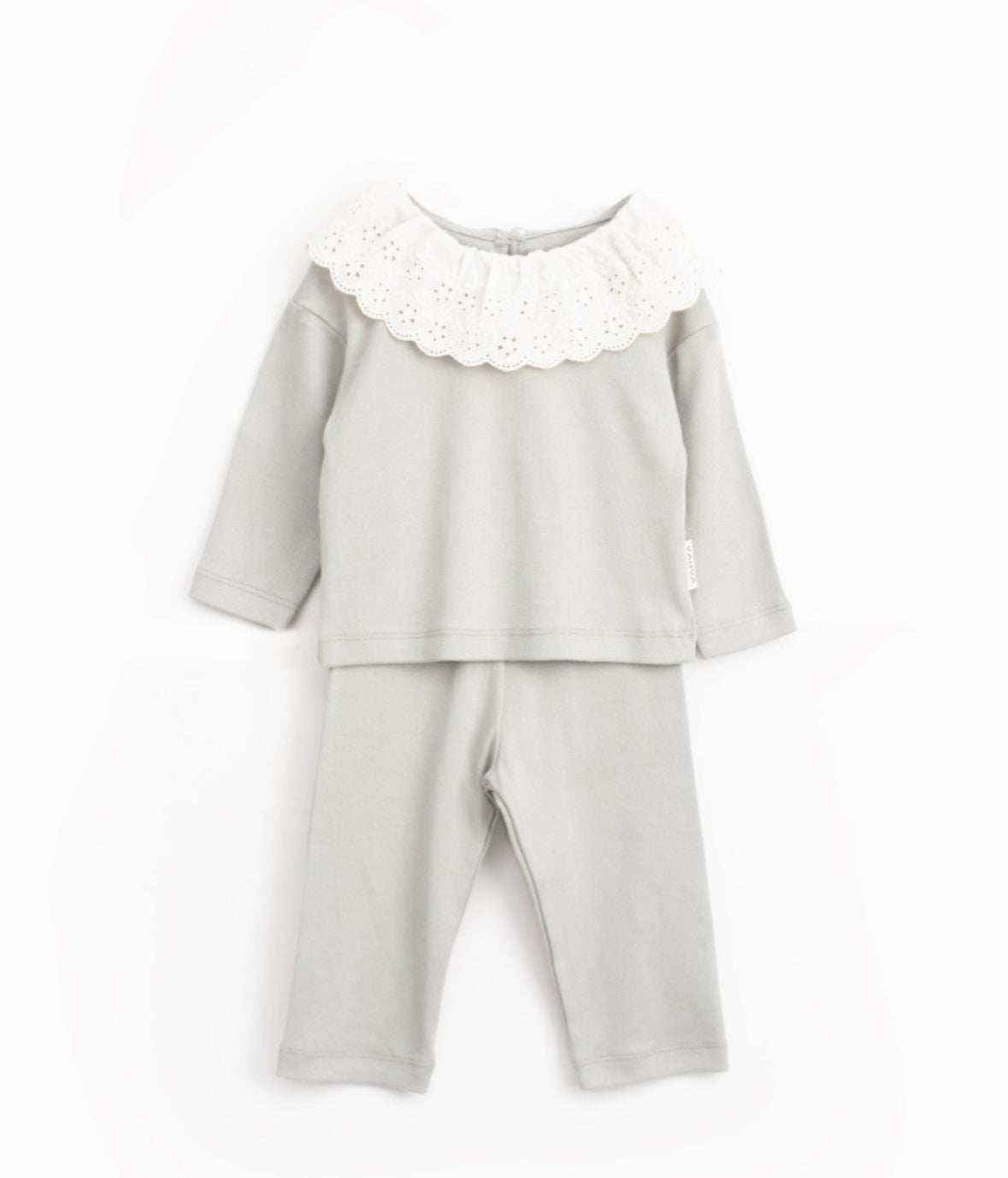 Baby Meisjes Set – Grijs 2-delig Outfit met Kantkraag – Elegant & Comfortabel