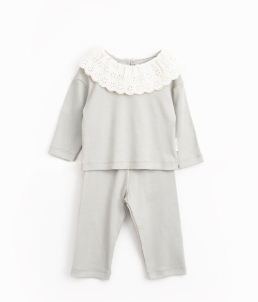 Baby Meisjes Set – Grijs 2-delig Outfit met Kantkraag – Elegant & Comfortabel