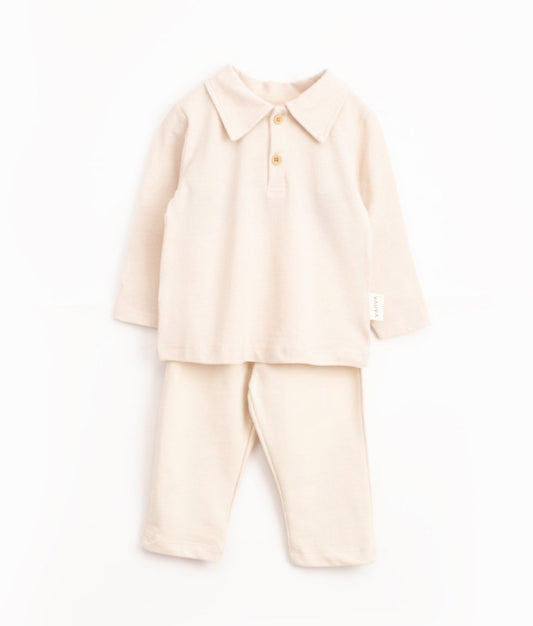 Baby Jongens Set – Beige 2-delig Outfit met Polo Kraag – Zacht & Elegant