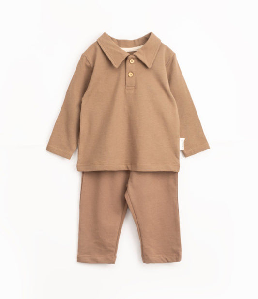 Baby Jongens Set – Caramel 2-delig Outfit met Polo Kraag – Comfortabel & Stijlvol