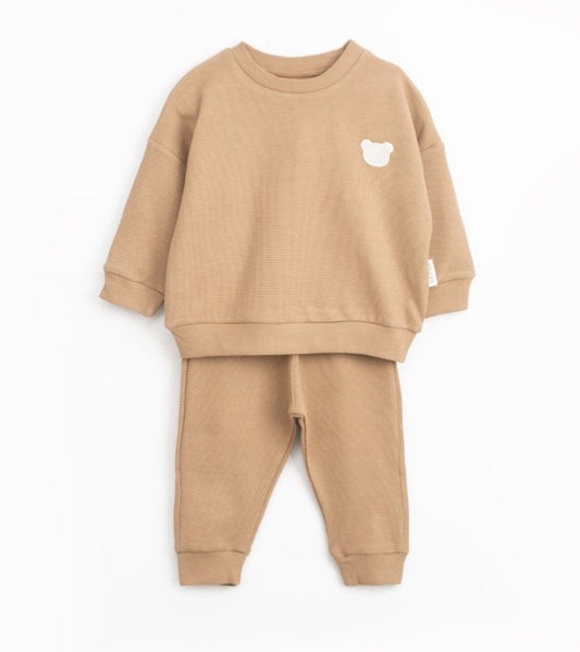 Baby- Kinder  waffle set , donker beige - 2 delig Set