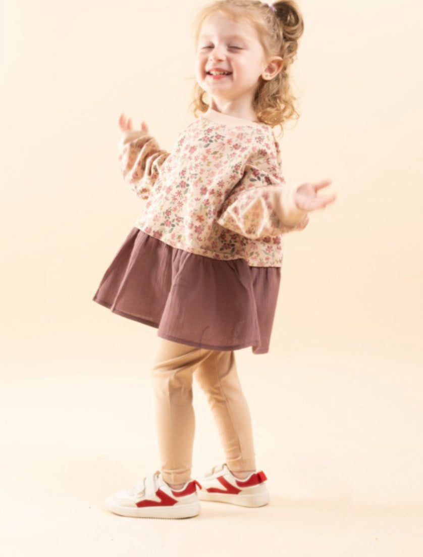 Meisjes Sweater Jurk met Bloemenprint