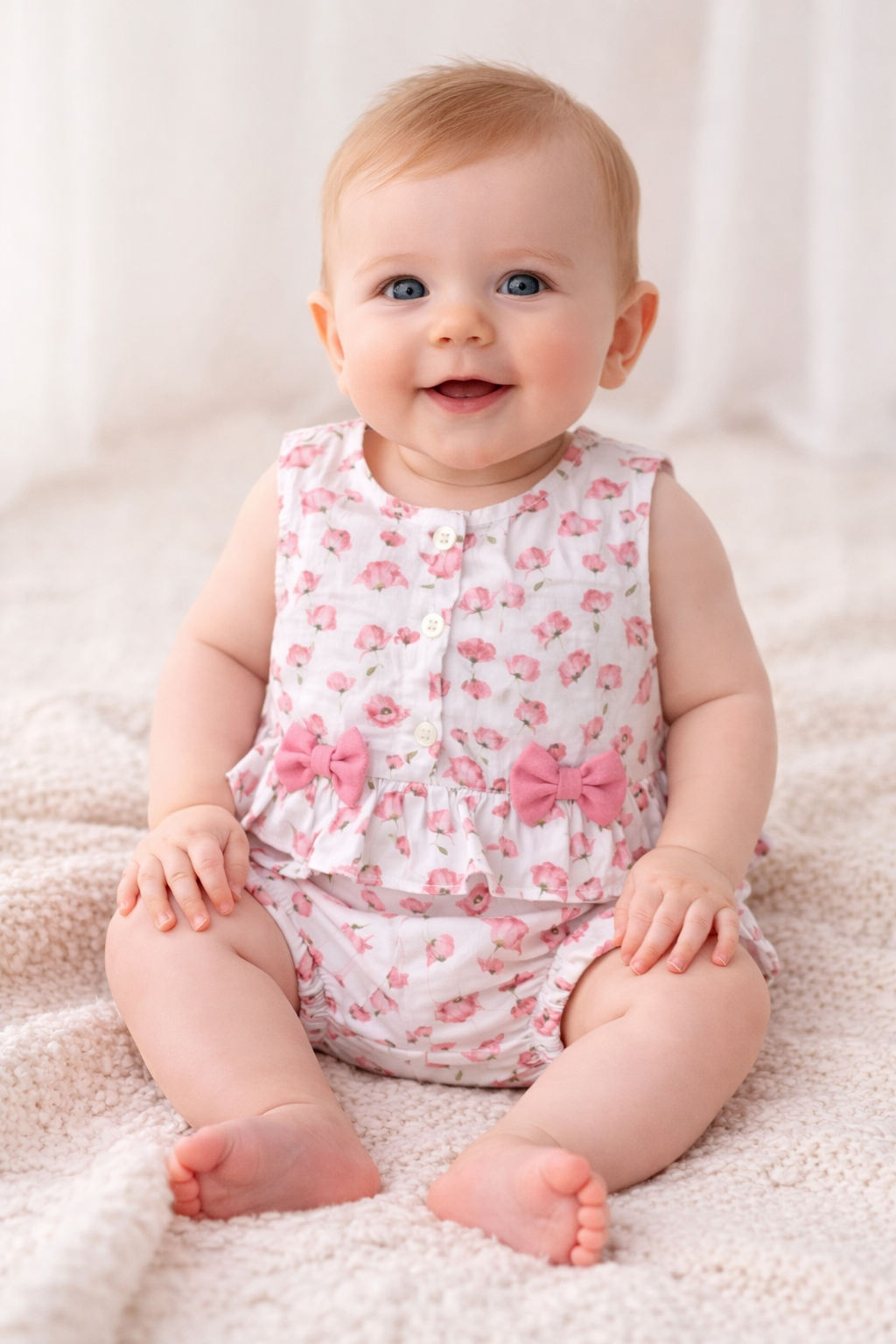 Baby Meisjes Zomer Set met Bloemenprint – Roze 2-delige Outfit met Top en Bloomer