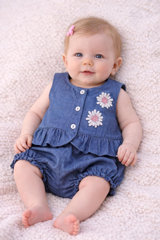 Baby Meisjes Denim Set met Bloemen – 2-delige Zomer Outfit